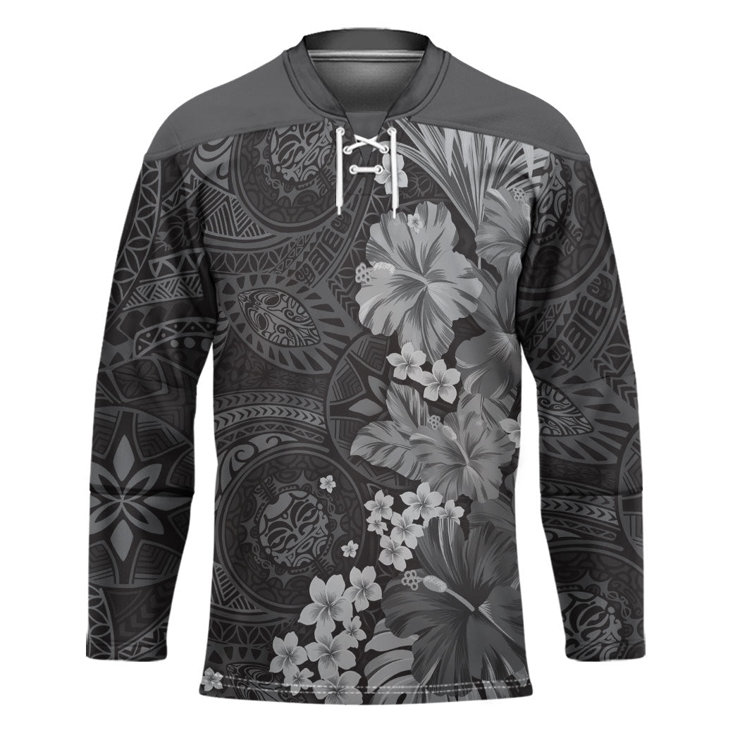 Pauli Hawai'i Hibiscus Hockey Jersey Polynesian Tribal Tattoo Pattern Floral Elements LT9 Unisex Soft Black - Polynesian Pride
