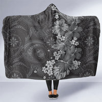 Pauli Hawai'i Hibiscus Hooded Blanket Polynesian Tribal Tattoo Pattern Floral Elements LT9 One Size Soft Black - Polynesian Pride