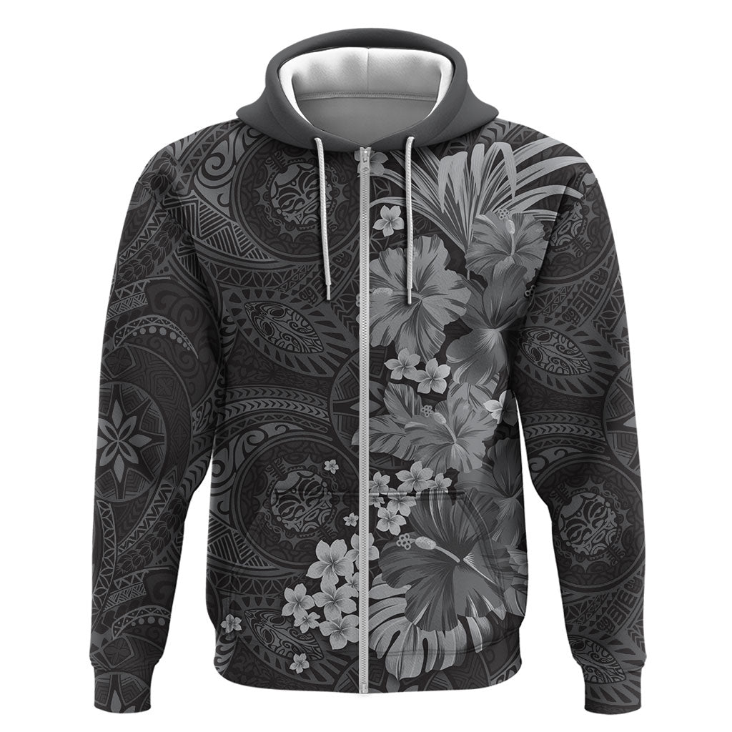 Pauli Hawai'i Hibiscus Hoodie Polynesian Tribal Tattoo Pattern Floral Elements LT9 Zip Hoodie Soft Black - Polynesian Pride