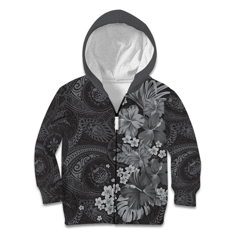 Pauli Hawai'i Hibiscus Kid Hoodie Polynesian Tribal Tattoo Pattern Floral Elements LT9 Zip Hoodie Soft Black - Polynesian Pride