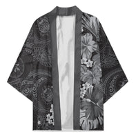 Pauli Hawai'i Hibiscus Kimono Polynesian Tribal Tattoo Pattern Floral Elements LT9 Unisex Soft Black - Polynesian Pride