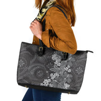 Pauli Hawai'i Hibiscus Leather Tote Bag Polynesian Tribal Tattoo Pattern Floral Elements LT9 Soft Black - Polynesian Pride