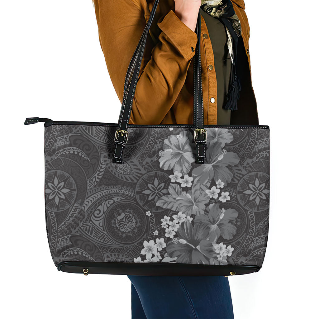 Pauli Hawai'i Hibiscus Leather Tote Bag Polynesian Tribal Tattoo Pattern Floral Elements LT9 - Polynesian Pride