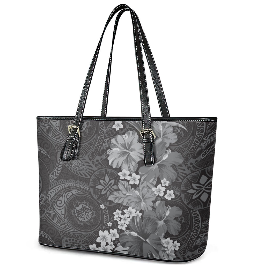 Pauli Hawai'i Hibiscus Leather Tote Bag Polynesian Tribal Tattoo Pattern Floral Elements LT9 - Polynesian Pride