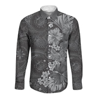 Pauli Hawai'i Hibiscus Long Sleeve Button Shirt Polynesian Tribal Tattoo Pattern Floral Elements LT9 Unisex Soft Black - Polynesian Pride