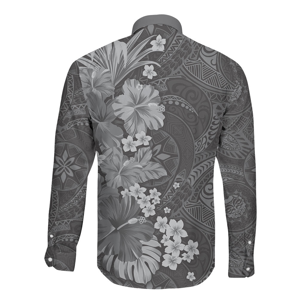 Pauli Hawai'i Hibiscus Long Sleeve Button Shirt Polynesian Tribal Tattoo Pattern Floral Elements LT9 - Polynesian Pride