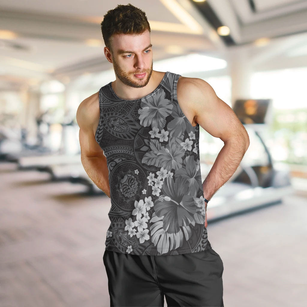 Pauli Hawai'i Hibiscus Men Tank Top Polynesian Tribal Tattoo Pattern Floral Elements LT9 Soft Black - Polynesian Pride