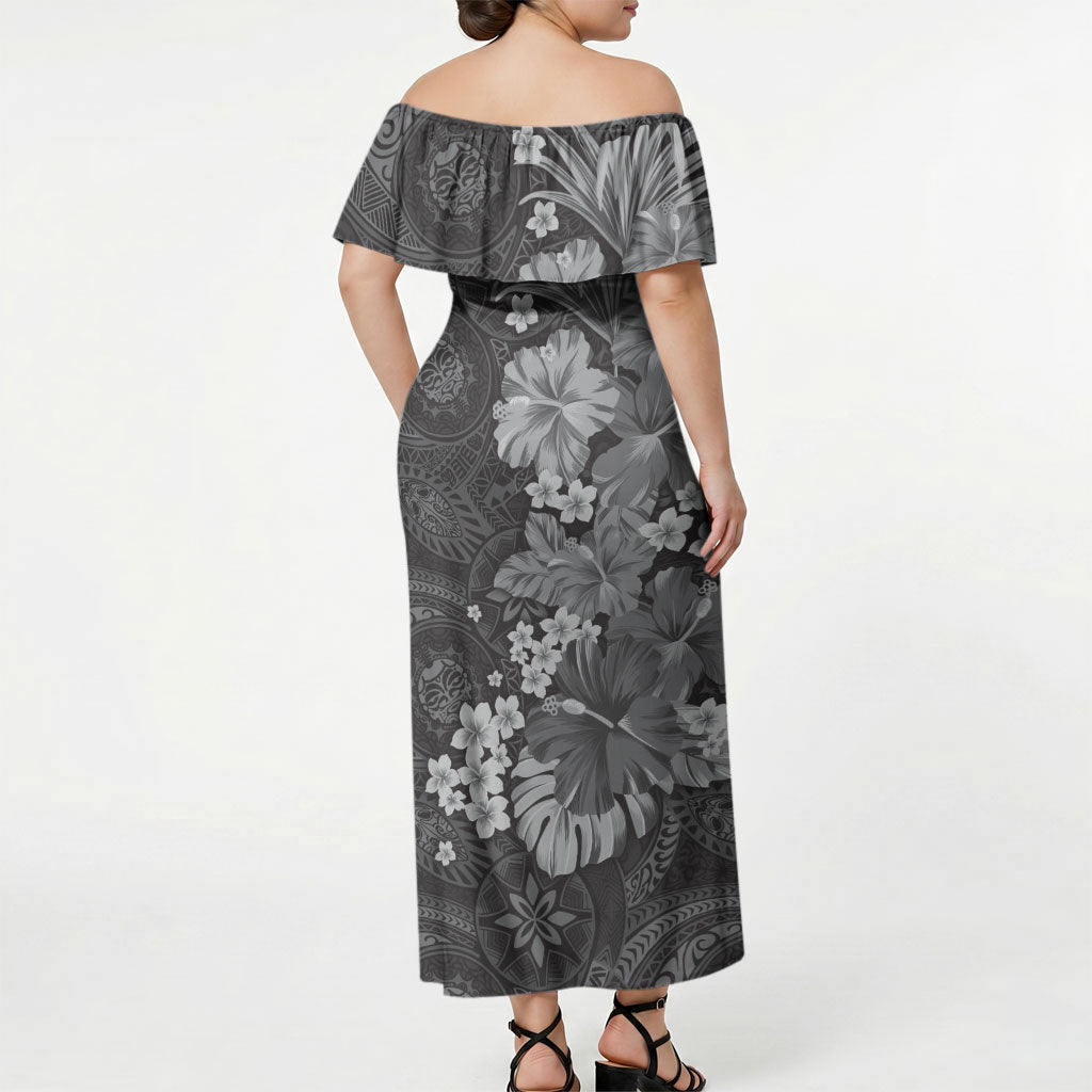 Pauli Hawai'i Hibiscus Off Shoulder Maxi Dress Polynesian Tribal Tattoo Pattern Floral Elements LT9 - Polynesian Pride