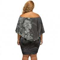 Pauli Hawai'i Hibiscus Off Shoulder Short Dress Polynesian Tribal Tattoo Pattern Floral Elements LT9 - Polynesian Pride