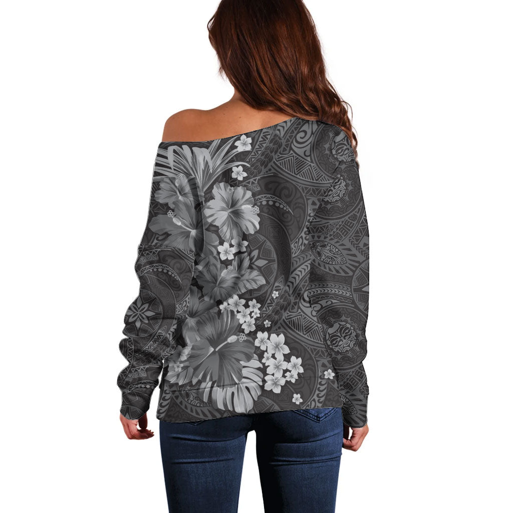 Pauli Hawai'i Hibiscus Off Shoulder Sweater Polynesian Tribal Tattoo Pattern Floral Elements LT9 - Polynesian Pride
