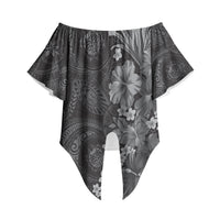 Pauli Hawai'i Hibiscus Off Shoulder Wrap Waist Top Polynesian Tribal Tattoo Pattern Floral Elements LT9 Soft Black - Polynesian Pride