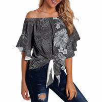 Pauli Hawai'i Hibiscus Off Shoulder Wrap Waist Top Polynesian Tribal Tattoo Pattern Floral Elements LT9 - Polynesian Pride