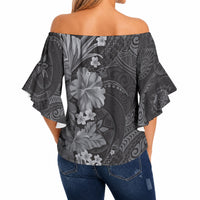 Pauli Hawai'i Hibiscus Off Shoulder Wrap Waist Top Polynesian Tribal Tattoo Pattern Floral Elements LT9 - Polynesian Pride