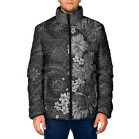 Pauli Hawai'i Hibiscus Padded Jacket Polynesian Tribal Tattoo Pattern Floral Elements LT9 Men Soft Black - Polynesian Pride