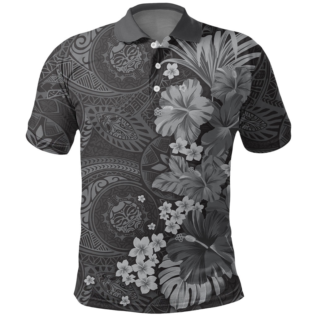 Pauli Hawai'i Hibiscus Polo Shirt Polynesian Tribal Tattoo Pattern Floral Elements LT9 Soft Black - Polynesian Pride
