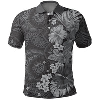Pauli Hawai'i Hibiscus Polo Shirt Polynesian Tribal Tattoo Pattern Floral Elements LT9 Soft Black - Polynesian Pride