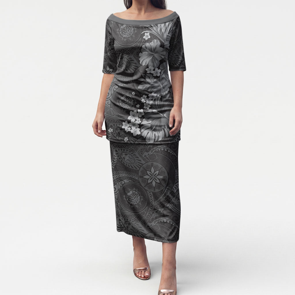 Pauli Hawai'i Hibiscus Puletasi Polynesian Tribal Tattoo Pattern Floral Elements LT9 Long Dress Soft Black - Polynesian Pride
