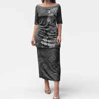 Pauli Hawai'i Hibiscus Puletasi Polynesian Tribal Tattoo Pattern Floral Elements LT9 Long Dress Soft Black - Polynesian Pride