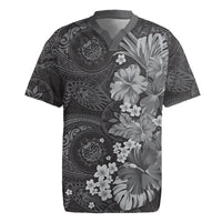 Pauli Hawai'i Hibiscus Rugby Jersey Polynesian Tribal Tattoo Pattern Floral Elements LT9 Soft Black - Polynesian Pride