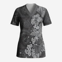 Pauli Hawai'i Hibiscus Scrub Top Polynesian Tribal Tattoo Pattern Floral Elements LT9 Adult Soft Black - Polynesian Pride