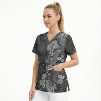Pauli Hawai'i Hibiscus Scrub Top Polynesian Tribal Tattoo Pattern Floral Elements LT9 - Polynesian Pride