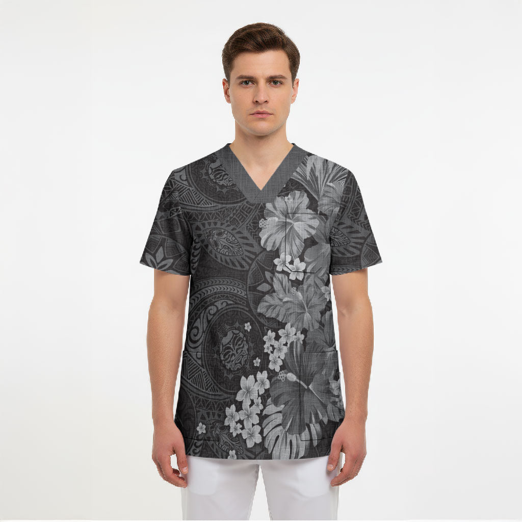 Pauli Hawai'i Hibiscus Scrub Top Polynesian Tribal Tattoo Pattern Floral Elements LT9 - Polynesian Pride