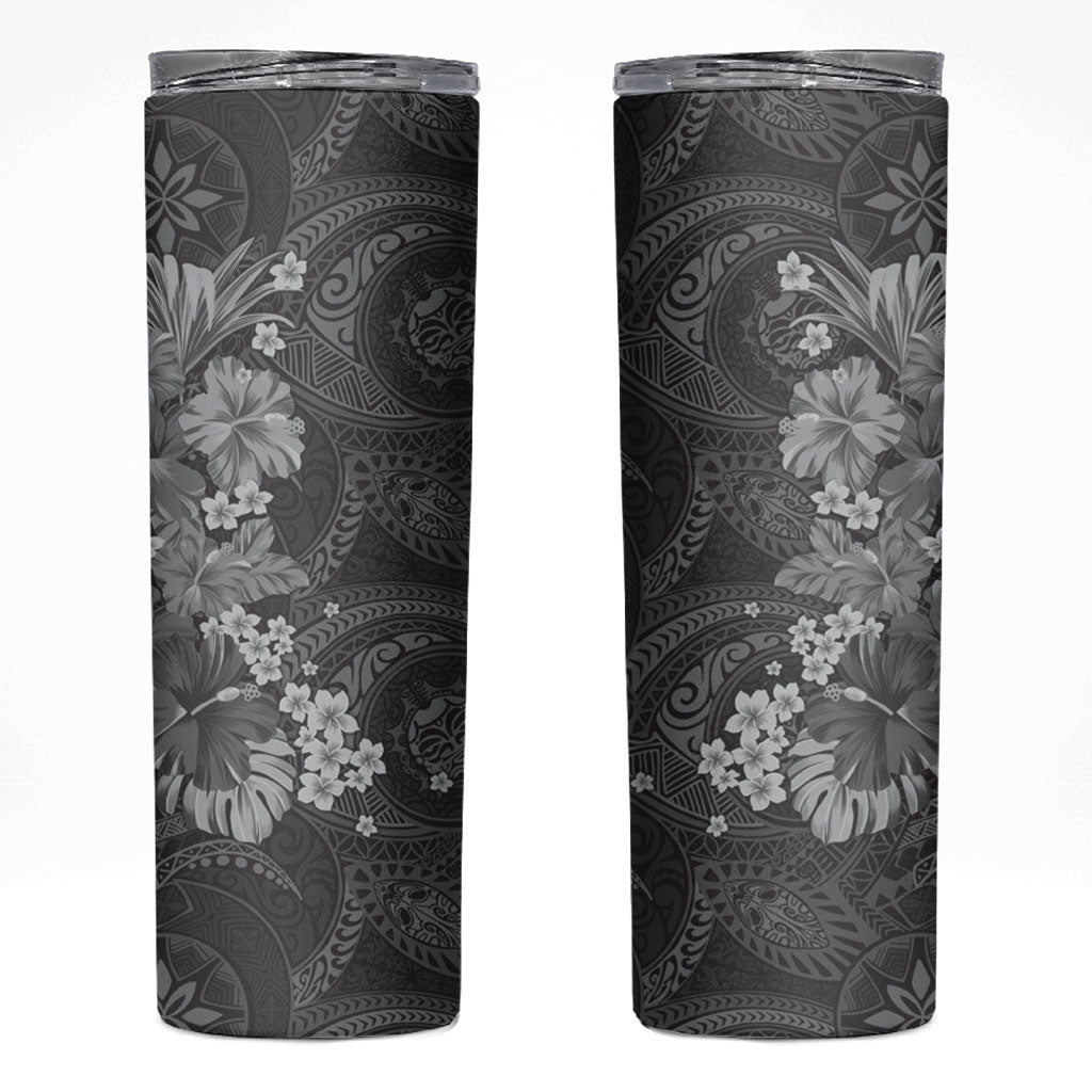 Pauli Hawai'i Hibiscus Skinny Tumbler Polynesian Tribal Tattoo Pattern Floral Elements LT9 Soft Black - Polynesian Pride