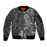 Pauli Hawai'i Hibiscus Sleeve Zip Bomber Jacket Polynesian Tribal Tattoo Pattern Floral Elements LT9 Unisex Soft Black - Polynesian Pride