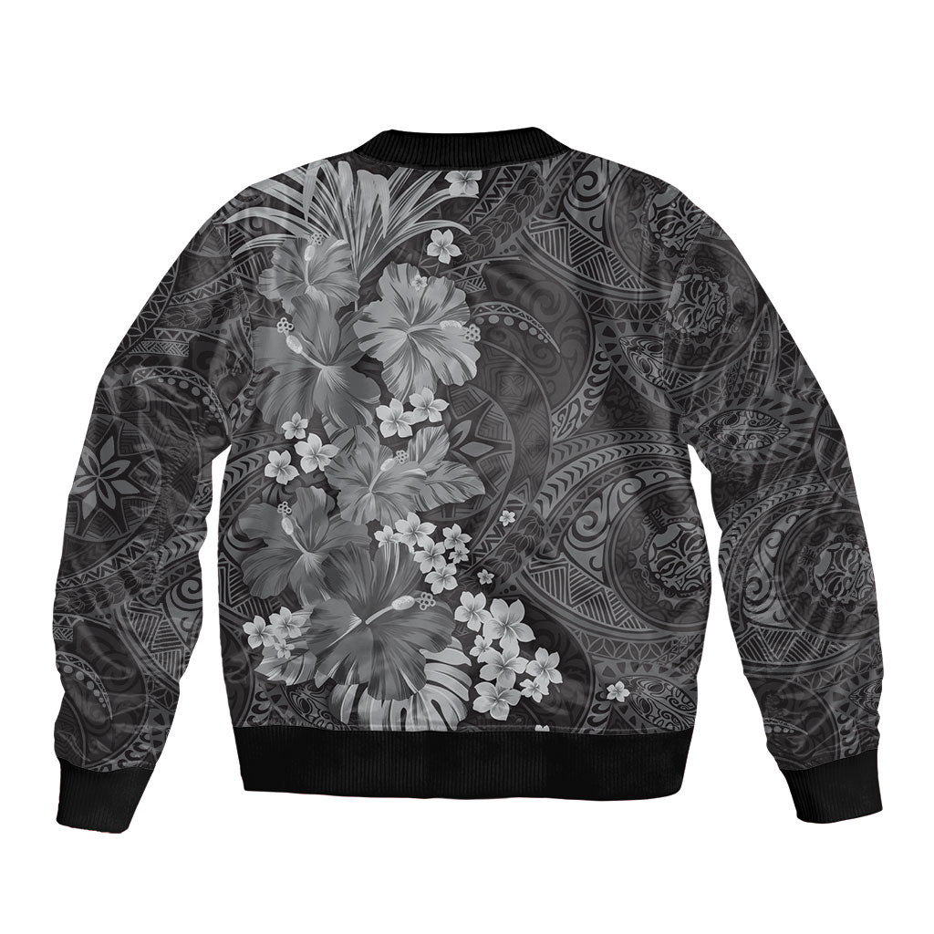 Pauli Hawai'i Hibiscus Sleeve Zip Bomber Jacket Polynesian Tribal Tattoo Pattern Floral Elements LT9 - Polynesian Pride