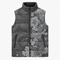 Pauli Hawai'i Hibiscus Sleeveless Puffer Jacket Polynesian Tribal Tattoo Pattern Floral Elements LT9 Unisex Soft Black - Polynesian Pride