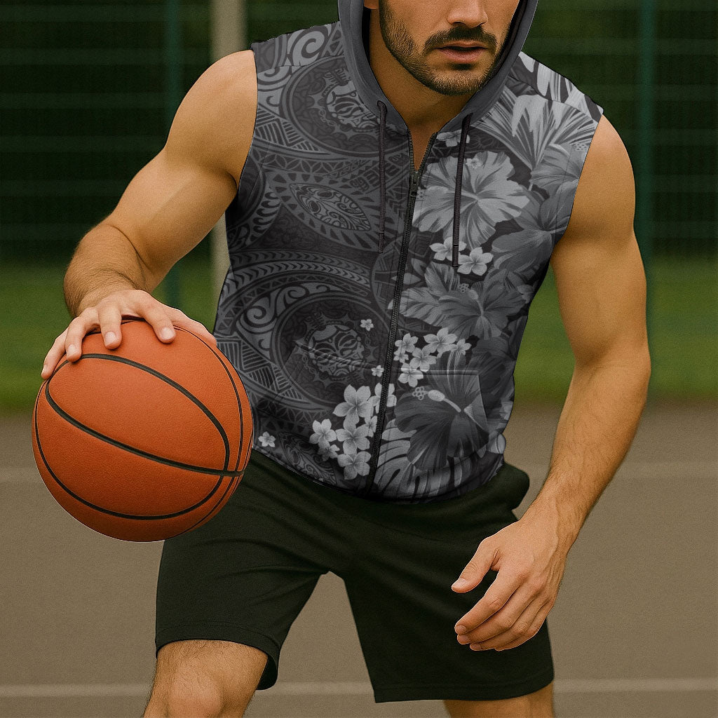 Pauli Hawai'i Hibiscus Sleeveless Zip Hoodie Polynesian Tribal Tattoo Pattern Floral Elements LT9 - Polynesian Pride