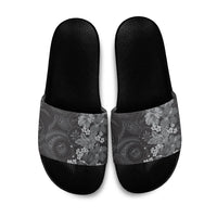 Pauli Hawai'i Hibiscus Slide Sandals Polynesian Tribal Tattoo Pattern Floral Elements LT9 Soft Black - Polynesian Pride
