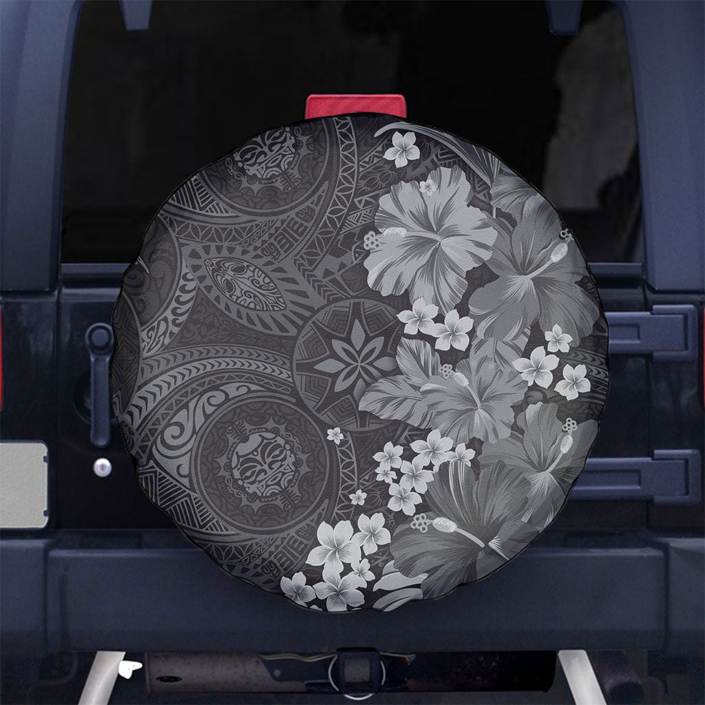 Pauli Hawai'i Hibiscus Spare Tire Cover Polynesian Tribal Tattoo Pattern Floral Elements LT9 No hole Soft Black - Polynesian Pride
