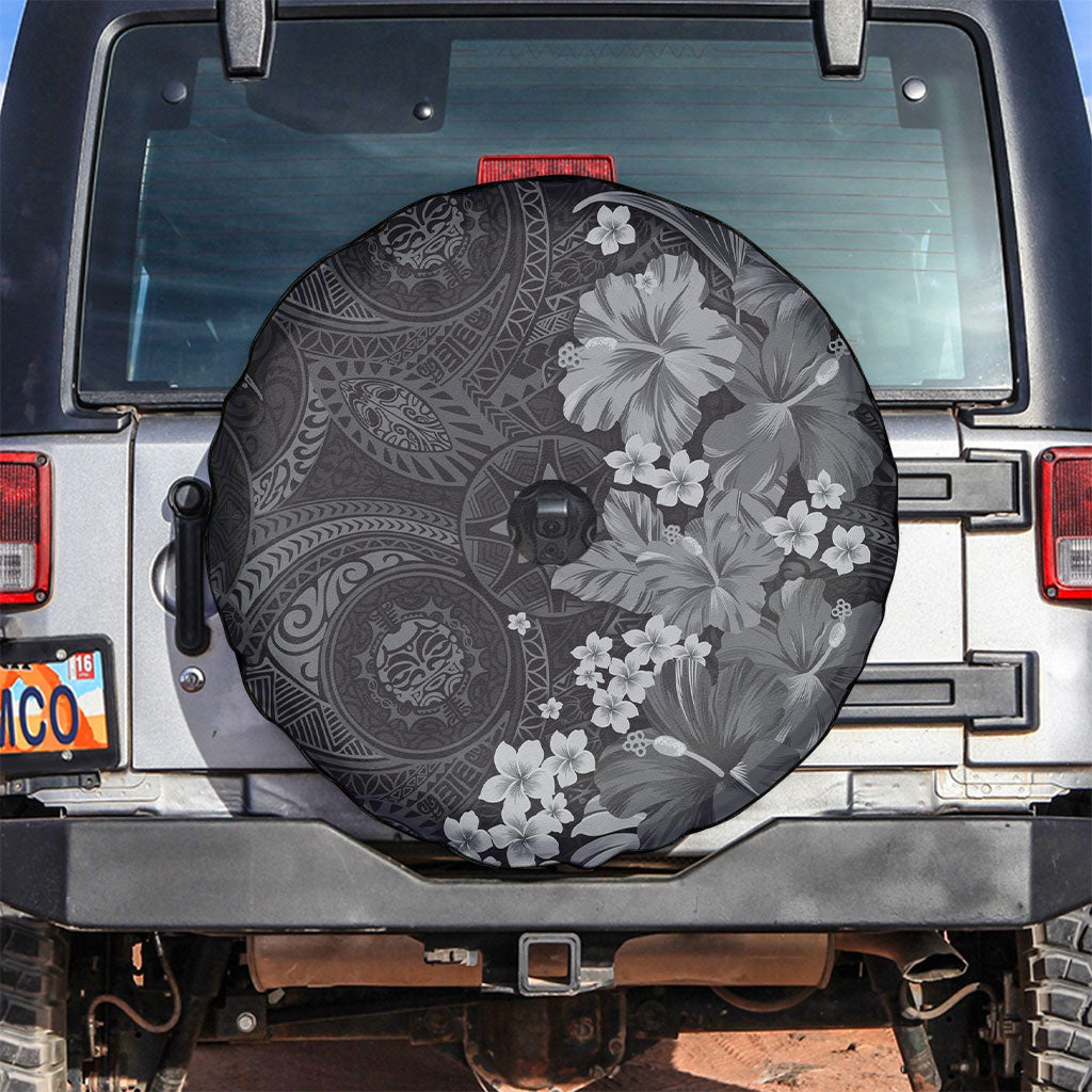 Pauli Hawai'i Hibiscus Spare Tire Cover Polynesian Tribal Tattoo Pattern Floral Elements LT9 Soft Black - Polynesian Pride
