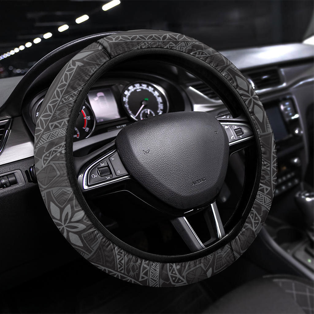 Pauli Hawai'i Hibiscus Steering Wheel Cover Polynesian Tribal Tattoo Pattern Floral Elements LT9 Universal Fit Soft Black - Polynesian Pride