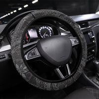 Pauli Hawai'i Hibiscus Steering Wheel Cover Polynesian Tribal Tattoo Pattern Floral Elements LT9 Universal Fit Soft Black - Polynesian Pride