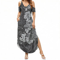 Pauli Hawai'i Hibiscus Summer Maxi Dress Polynesian Tribal Tattoo Pattern Floral Elements LT9 Women Soft Black - Polynesian Pride
