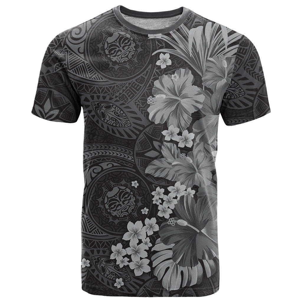 Pauli Hawai'i Hibiscus T Shirt Polynesian Tribal Tattoo Pattern Floral Elements LT9 Soft Black - Polynesian Pride
