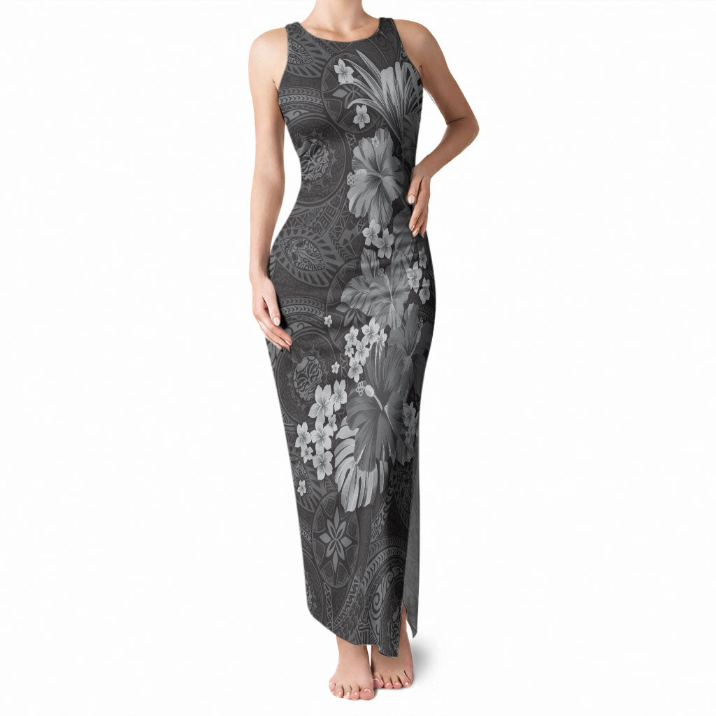 Pauli Hawai'i Hibiscus Tank Maxi Dress Polynesian Tribal Tattoo Pattern Floral Elements LT9 Women Soft Black - Polynesian Pride