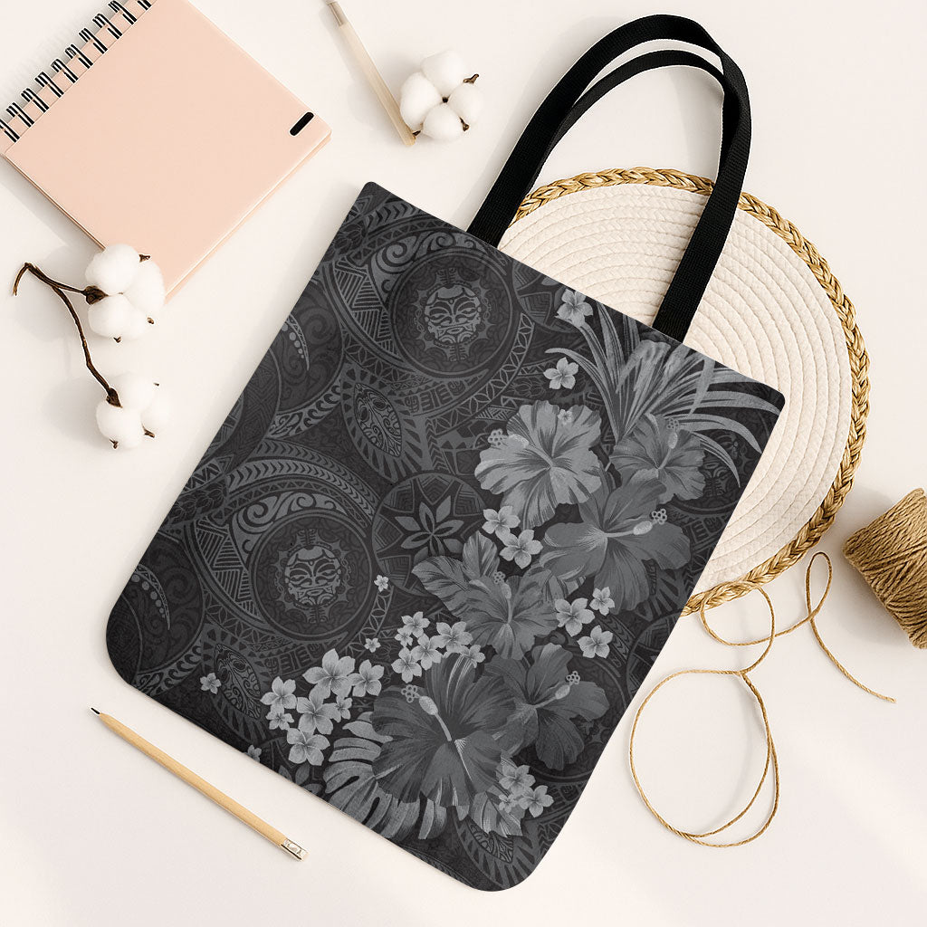 Pauli Hawai'i Hibiscus Tote Bag Polynesian Tribal Tattoo Pattern Floral Elements LT9 Black Strap One Size Soft Black - Polynesian Pride