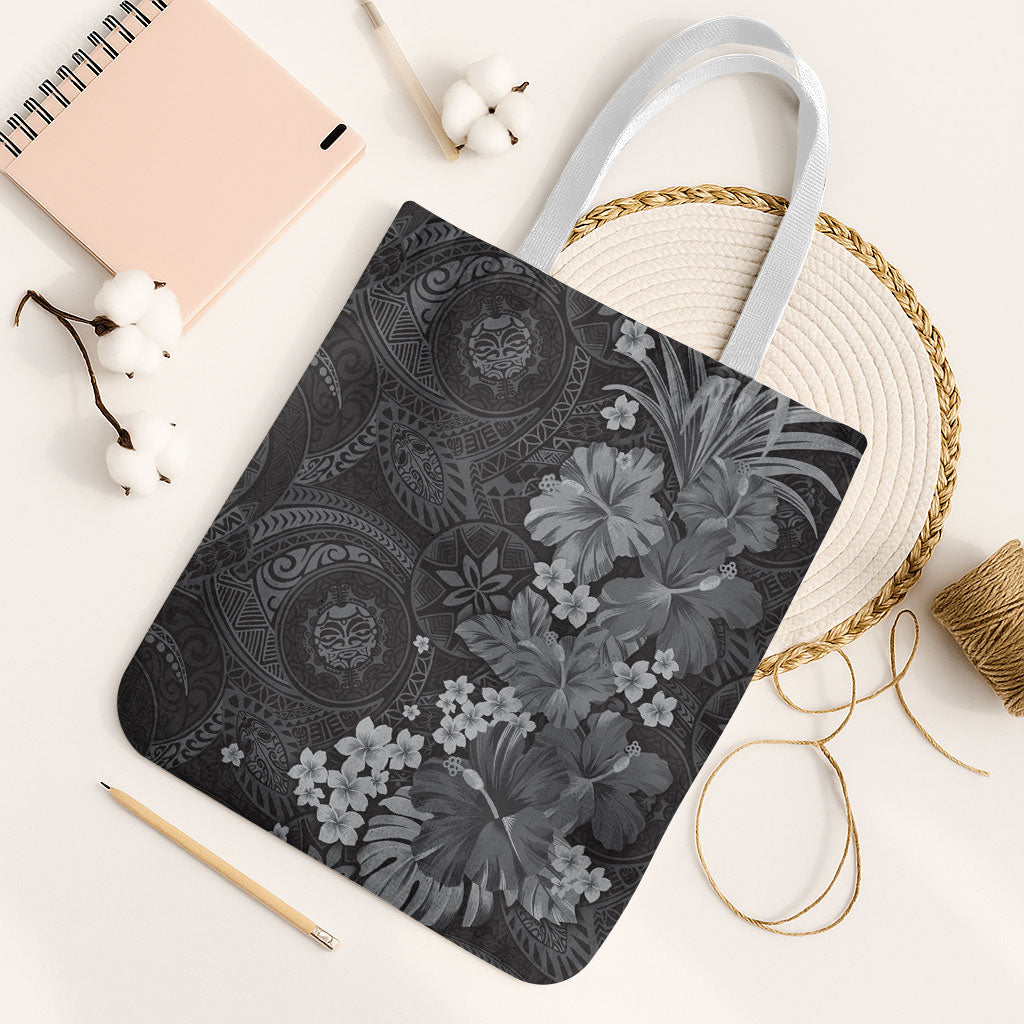 Pauli Hawai'i Hibiscus Tote Bag Polynesian Tribal Tattoo Pattern Floral Elements LT9 White Strap One Size Soft Black - Polynesian Pride