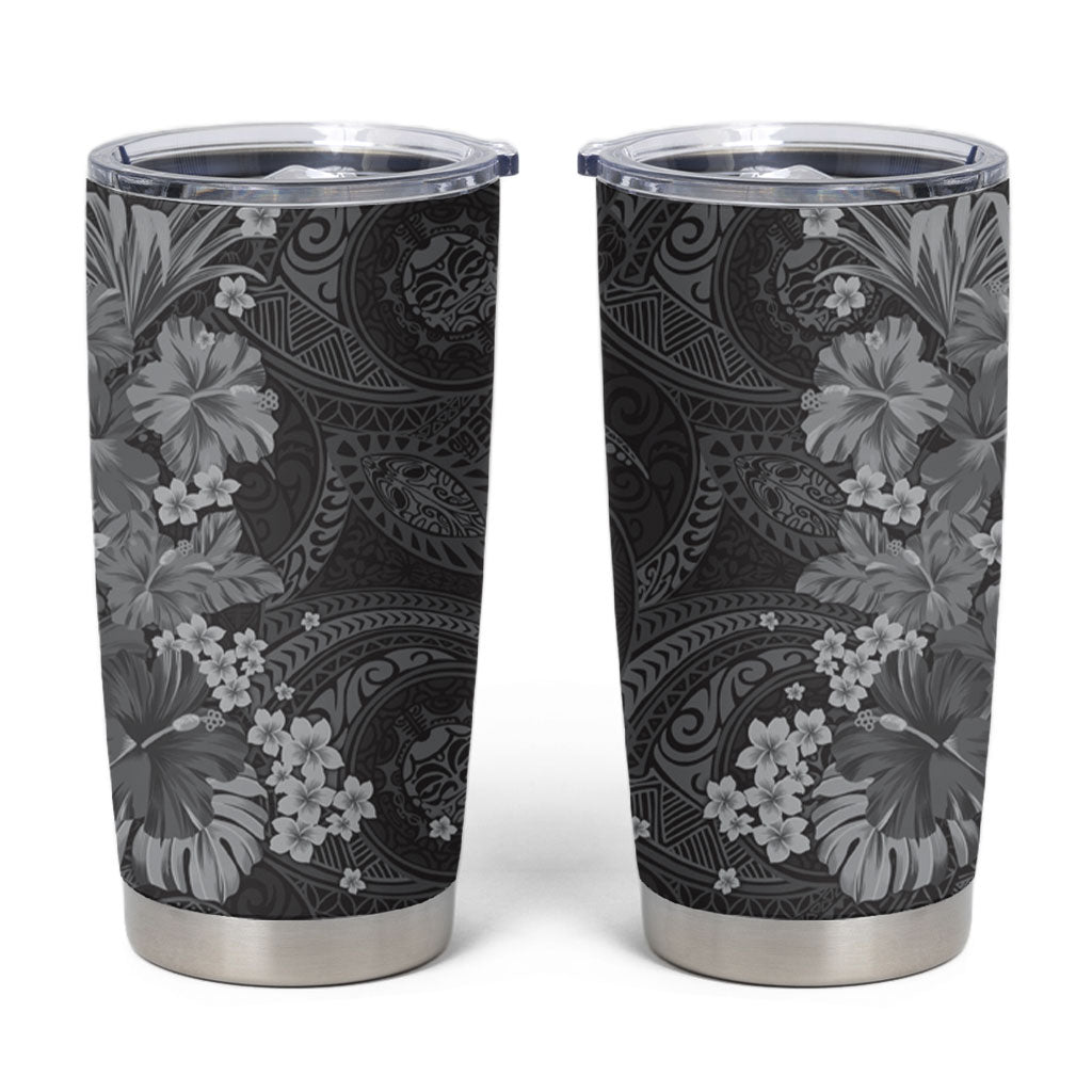 Pauli Hawai'i Hibiscus Tumbler Cup Polynesian Tribal Tattoo Pattern Floral Elements LT9 Soft Black - Polynesian Pride
