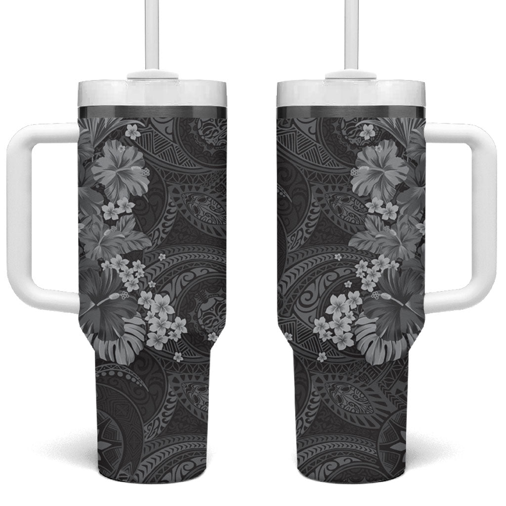 Pauli Hawai'i Hibiscus Tumbler With Handle Polynesian Tribal Tattoo Pattern Floral Elements LT9 One Size: 40 oz Soft Black - Polynesian Pride