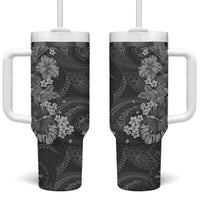 Pauli Hawai'i Hibiscus Tumbler With Handle Polynesian Tribal Tattoo Pattern Floral Elements LT9 One Size: 40 oz Soft Black - Polynesian Pride