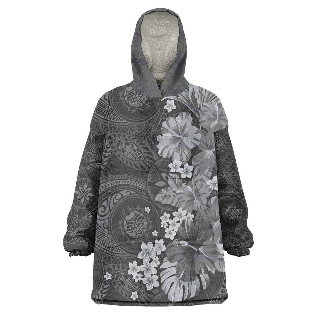 Pauli Hawai'i Hibiscus Wearable Blanket Hoodie Polynesian Tribal Tattoo Pattern Floral Elements LT9 One Size Soft Black - Polynesian Pride