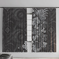 Pauli Hawai'i Hibiscus Window Curtain Polynesian Tribal Tattoo Pattern Floral Elements LT9 With Hooks Soft Black - Polynesian Pride