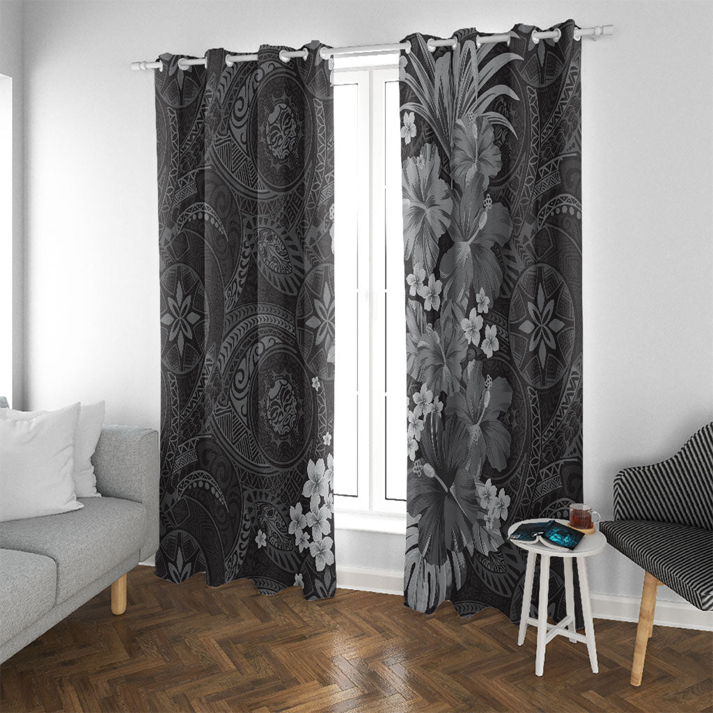 Pauli Hawai'i Hibiscus Window Curtain Polynesian Tribal Tattoo Pattern Floral Elements LT9 With Grommets Soft Black - Polynesian Pride