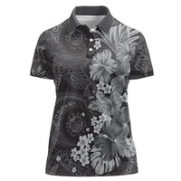 Pauli Hawai'i Hibiscus Women Polo Shirt Polynesian Tribal Tattoo Pattern Floral Elements LT9 Female Soft Black - Polynesian Pride