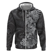 Pauli Hawai'i Hibiscus Zip Hoodie Polynesian Tribal Tattoo Pattern Floral Elements LT9 Zip Hoodie Soft Black - Polynesian Pride