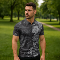 Pauli Hawai'i Hibiscus Zipper Polo Shirt Polynesian Tribal Tattoo Pattern Floral Elements LT9 - Polynesian Pride